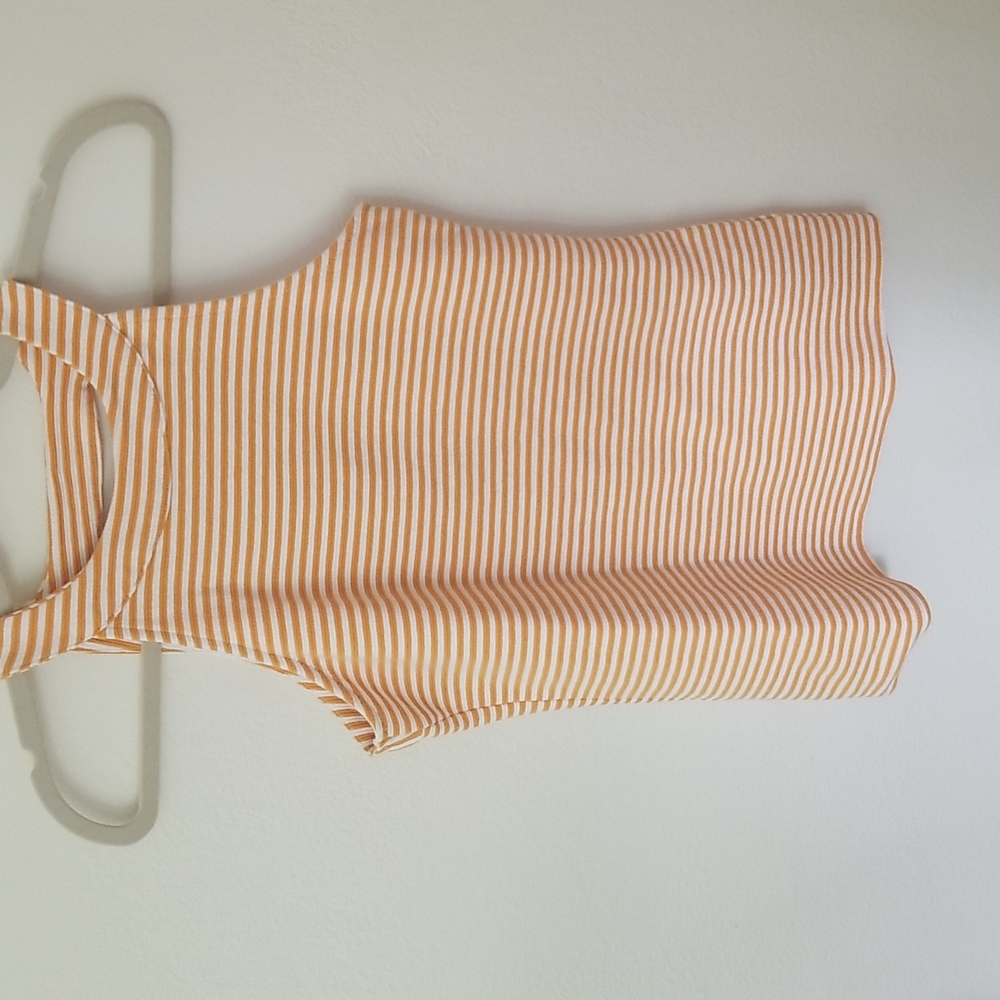 Anthropologie Deletta Goldenrod Striped Keyhole Back Tank Top Sz xs